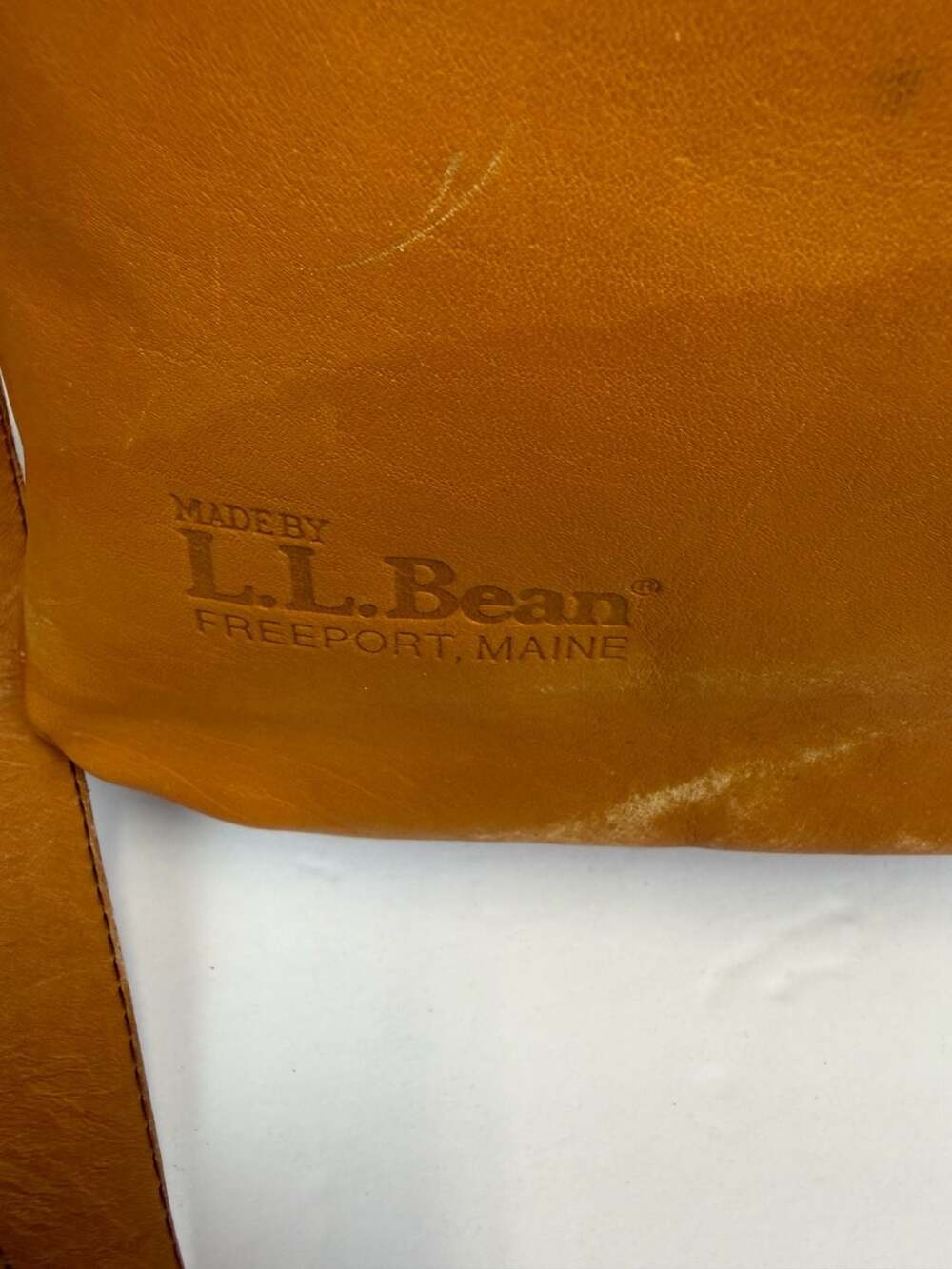 LL Bean Vintage 70s 80s Tan Leather Boat Tote Bag Satchel Brown Top Handle Strap - Picture 3 of 8